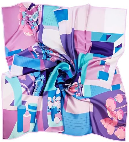 LADORENA Seidentuch Damen Natürliche Maulbeerseide 100% SEIDE Q-Qualität Seidenschal Halstuch 90x90 Blau Rosa LD93504