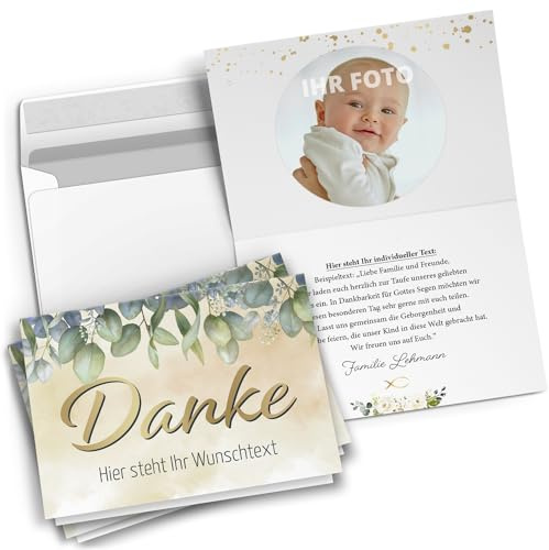 Einladungskarten Manufaktur Hamburg 10 personalisierte Dankeskarten mit Text und Foto - Danke Eukalyptus - Dankeskarte Kommunion Konfirmation Taufe Hochzeit kirchlich mit Umschlägen
