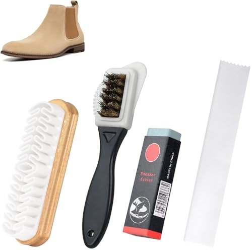 4 PCS Suede & Nubuck Brushes 4-Sided Shoe Cleaner with Brass Bristles for Clean Decontamination Cleaning Tools with Eraser and Clean Cloth