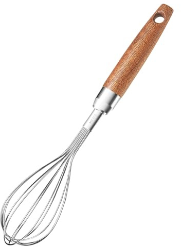Whisk for Cooking,Stainless Steel Wire Wooden Handle Kitchen Multi Function Non Stick Balloon Whisk Egg Beater for Blending Whisking Beating Frothing Stirring Batters (11L x 2.1W)