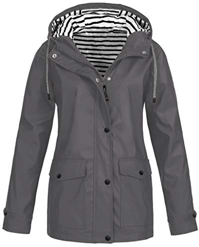 Sommerjacke wasserdichte Regenparka Damen Atmungsaktiv Outdoor Sommer Sportlich Sweatjacke Geeignet Für Reisen Sommermantel Leichte Rain Jacket 4-Grau,S