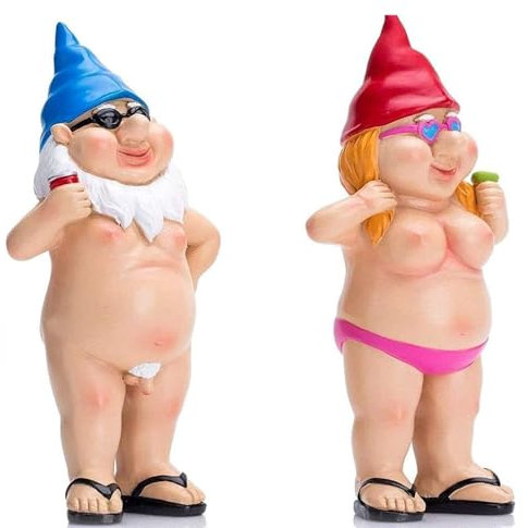 Norhogo 1 Pair Funny Gnome Statue, Gnome Couple Outdoor Sculpture, Funny Naked Rude Garden Statue, Naked Garden Goblin-Art Decoration for Lawn Yard Balcony Porch Patio Home Decor