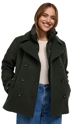 MARIKOO Damen Winterjacke (S-3XL) - Kabanjacke mit 4 Taschen, hochstehender und gefütterter Kragen (abnehmbar), Warme Jacke Frauen - N044 (XL, DOlive)