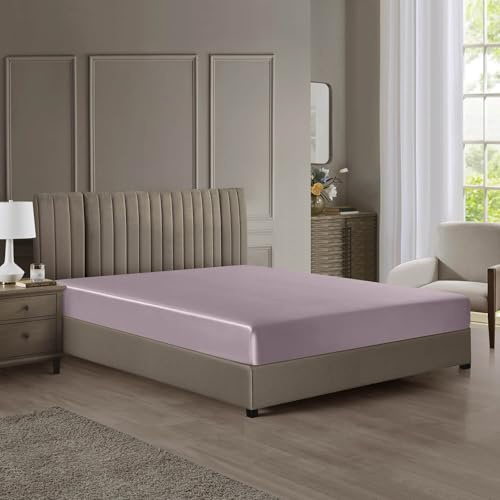 DISANGNI Sábana bajera ajustable de seda de morera 100 % de grado 6A, certificado Oeko-Tex, de 22 momme, 1 pieza, sábana bajera de seda suave de lujo, bolsillo profundo (morado claro, 150 x 200 + 30