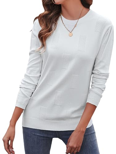 Totatuit Pull femme col rond t-shirt manches longues pull élégant chic automne printemps été pull tricoté mode ample top Blanc，L