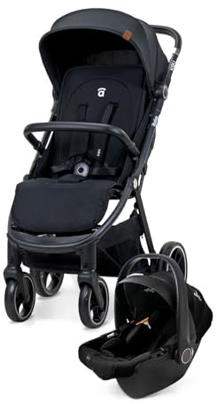 Asalvo KIBU Travel System, Carrito bebé, Carro para bebés, Fija, Confortable, Ultraligera, Segura, Capota con Ventana y Freno Trasero, Manejable, Plegado compacto, Carga Máxima 24 kg, Negro