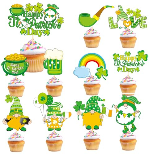 VARACL 21 adornos para cupcakes del Día de San Patricio, adornos para cupcakes de trébol, decoración para tartas del día de San Patricio, palillos de dientes de trébol, decoraciones de alimentos para
