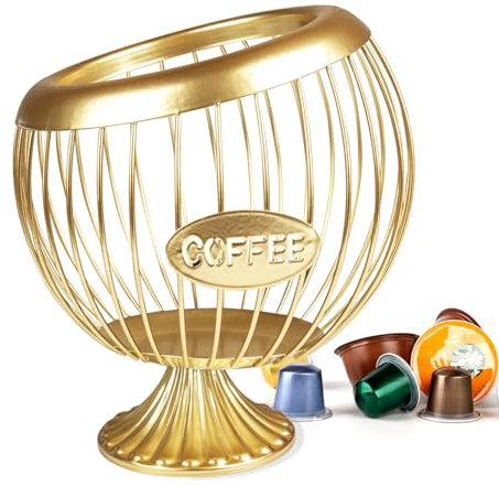 Guolich Panier à Capsules Café,Organisateur de Dosettes de café K et Expresso de Grande Capacité pour Comptoir, Panier de Rangement pour Capsules de Café pour Comptoir, Maison, Bureau(Or Base)