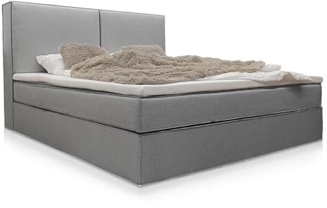 Juskys Boxspringbett Detroit 180x200 cm grau - Modernes Design - Chenille Stoff - Inklusive Matratze & Topper für Schlafzimmer