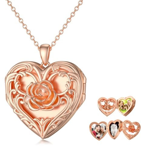 SOULMEET Massives 9 Karat 14 Karat 18 Karat Roségold Herz Medaillon für 3/5 Fotos