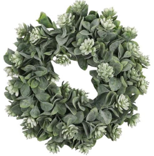 Bhina Corona de eucalipto artificial, planta artificial colgante, corona de puerta, primavera y verano para la puerta principal, decoración para bodas, fiestas, jardín, ventana, pared, chimenea, color