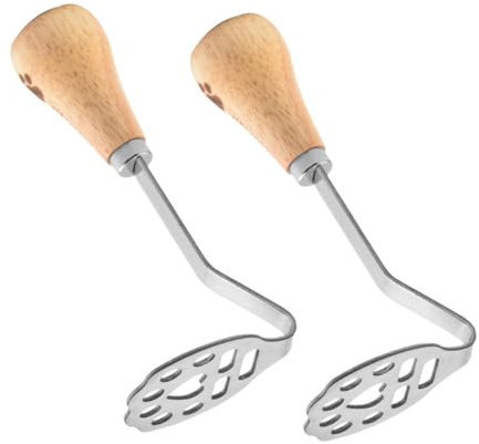 CHICAMPERA 2pcs Stainless Steel Potato Masher Kitchen Tool Wood Handle for Mashing Potatoes Avocado Beans
