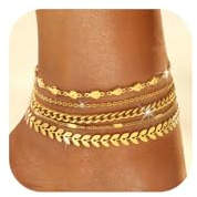 Nelytiya 5 Pcs Bracelet Cheville Femme Acier Inoxydable Or Réglable Empilable Bracelets Set De Cheville Pour Femme 18K Or Imperméable Plage Chaine De Cheville