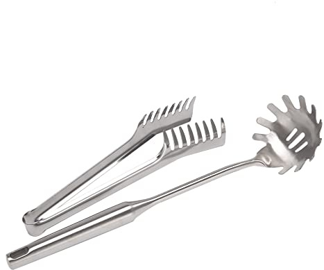 Steowsey Juego de Servidores de Espagueti de Acero Inoxidable de 2 Piezas, Pinza de Pasta de Espagueti de Acero Inoxidable, Tenedor de Servidor de Cuchara de Pasta