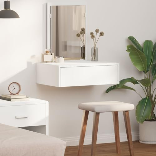 Brokky 865190 Tavolo da Trucco a Parete Bianco 60x40x70 cm Toeletta Trucco,Scrivania Trucco per Camera da Letto,Toilette Trucco