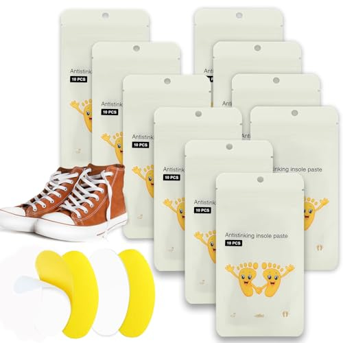 100pcs Natural Shoe Odor Removal Stickers, Bring Fresh Deodorizer Stickers, Deodorant Insole Stickers for Sneakers, Leather Shoes(Yellow)