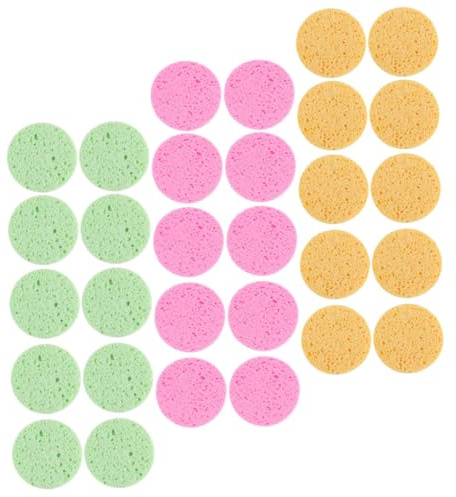 OATIPHO 30 Stück Zellulose Gesichtsschwämme 70mm Rund Make Up Entferner Peelingpads für Tägliche Gesichtsreinigung und Porentiefe Reinigung Hautverträglich mit 3 Farben für Reisen
