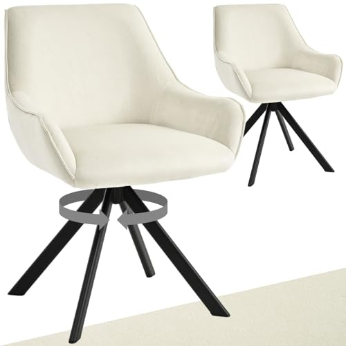 Goeurvant Esszimmerstühle Drehbar 2er Set mit Armlehne – 360°Drehbar Polsterstuhl Samt Modern Drehstuhl Küchenstuhl mit Metallgestell und Rückenlehne für Esszimmer, Wohnzimmer, Büro, Cremeweiß