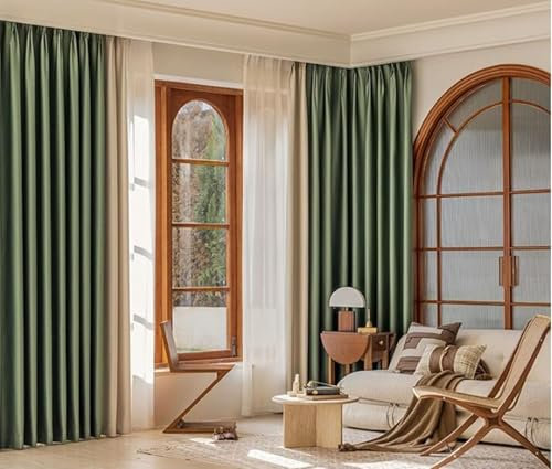 Wycian Gardine Querbehang Oben Leinen Gardinen Grün Khaki Verdunkelung 2er Pack Unifarbe H183 x B102 cm (2er Pack) Leinen