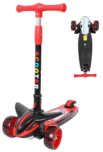 Habib Kinderroller 3 Rad – LED Leuchträder, klappbar, 4-Fach Höhenverstellbar, Tretroller für Jungen & Mädchen 3-8 Jahre (4 Farben)