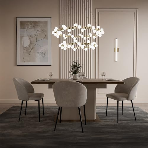 Forte LACETTI Esstisch 160, moderner, ausziehbarer Esstisch, Wohnzimmer, Esszimmer, Kaschmir| Beige mit Valencia Eiche Holzdekor, 160 (200) cm breit x 76,4 cm hoch x 90 cm tief