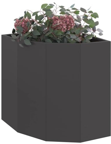 vidaXL Macetero de Esquina Negro 45 x 45 x 50 cm Acero, Caja de Plantas Exterior, Jardinera de Acero Resistente, Ahorro de Espacio, rincón, exhibición Moderna de Flores