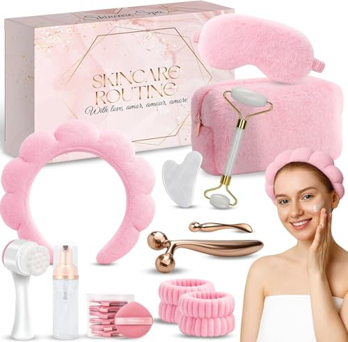 Skincare tools set, cute skin care tool for teens, facial accesories for skincare, clean girl aesthetic gifts, teen skin care kit, pink selfcare item, face cleaning kit, face washing kit for teen girl