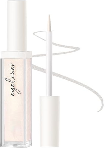Glitter eyeliner vit, flytande metallisk eyeliner vattentät, torkbeständig skimmer silver eyeliner penna, högpigmenterad kajapenna, hållbar glitter ögonmakeup & kroppskonst för ansikte och kropp