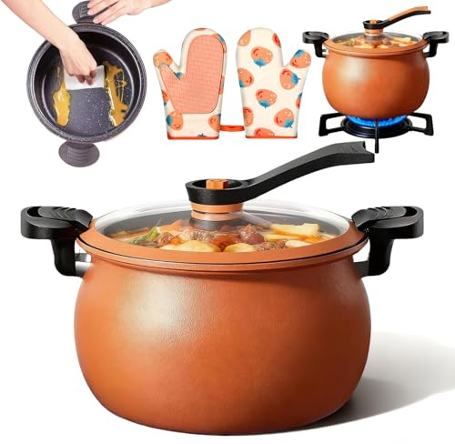 QYDZR Olla a presión Antiadherente Multifuncional de Gran Capacidad, microolla a presión de 8 Cuartos con Cubierta de Vidrio Transparente Visible, Mango antiescaldado for Estilos culinarios(Orange)