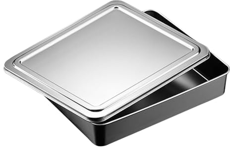 AMUSLESUR Tortiera in Acciaio Inox Coperchio per Dolci e Snack, Teglia da Forno Rettangolare per Dessert e Bomboniere