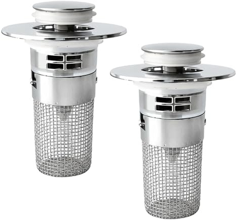 2 Stück Waschbeckenstöpsel mit Abflusssieb, 34-40mm Pop Up Abflussventil für Badezimmer, Abflussstopfen mit Haarsieb für Aufsatzwaschbecken, Effektive Filterung und Schneller Ablauf