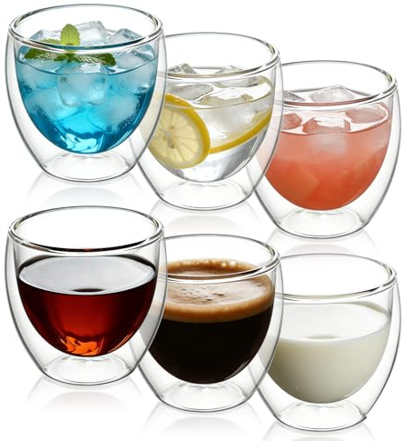 NewAusen Espressotassen Set (6 x 80ml), Doppelwandige Gläser Latte Macchiato, Hitzebeständig Doppelwandige Kaffeegläser für Espresso, Cappuccino, Latte Macchiato, Tee