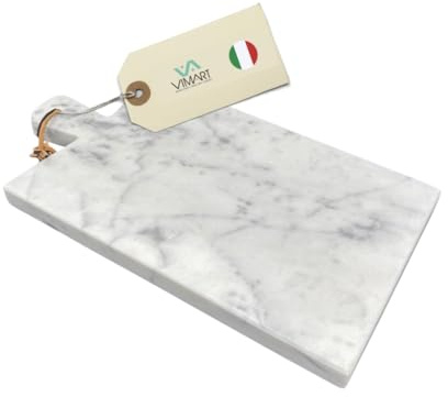 Tagliere in Marmo Bianco di Carrara Artigianale - Vassoio da Portata di Lusso - Made in Italy, Ideale per Formaggi e Antipasti con Cordino in Cuoio/Juta - 30 x 15 x 1,5 cm (big)