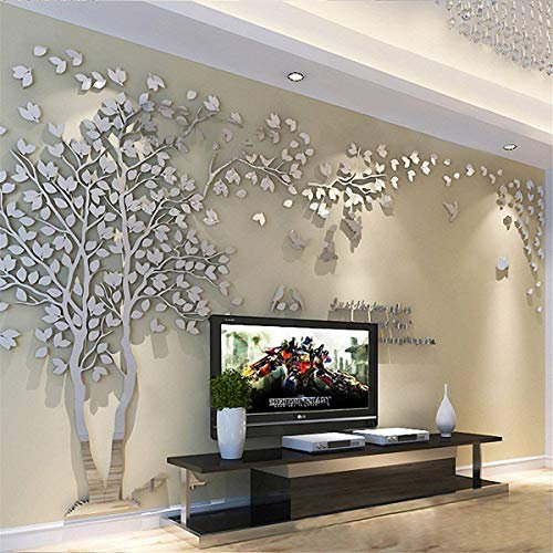 Wandtattoo Baum 3D DIY Wall Stickers Wandaufkleber Wandtattoo Wohnzimmer Schlafzimmer Family Wandsticker für Treppen Halle (Silber Links,M-250 * 130cm)