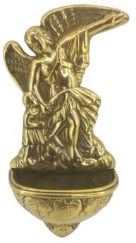 artigianatodaloise - Acquasantiera con Angelo in Ottone Lucido Artigianato Made in Italy - Acquasantiera 1