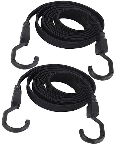 XSTRAP STANDARD 2PK 183 cm platt bungee-rep slitstarka justerbara långa remmar med krokar för handlastbil, camping, motorcykel, bilar, cyklar, bagageställ (svart)