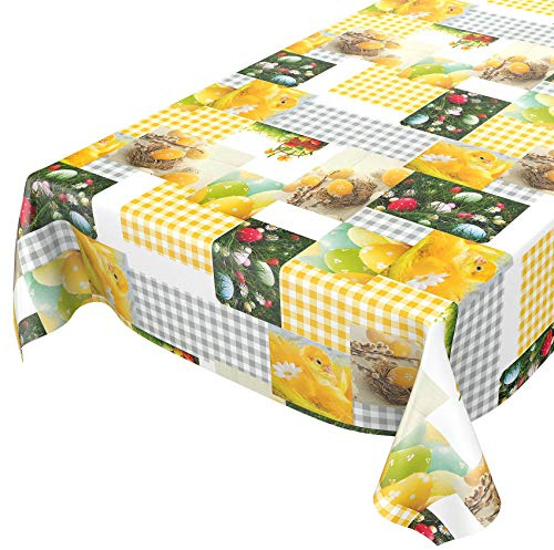 Wachstuchtischdecke abwaschbar Garten Tischdecke Wachstuch Rund Oval Eckig Indoor Outdoor Ostern Osterei Karo Küken 100x140cm