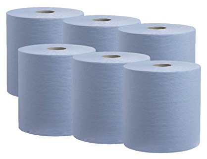 Straame - Blue Centrefeed Paper Tissue Rolls - Embossed Pattern Hand Towel - for Home Office Warehouse Bathroom Garage Kitchen, Wipe Away - Wall Mounted Lockable Rolls - UK Seller - 2-Ply (Pack of 6)