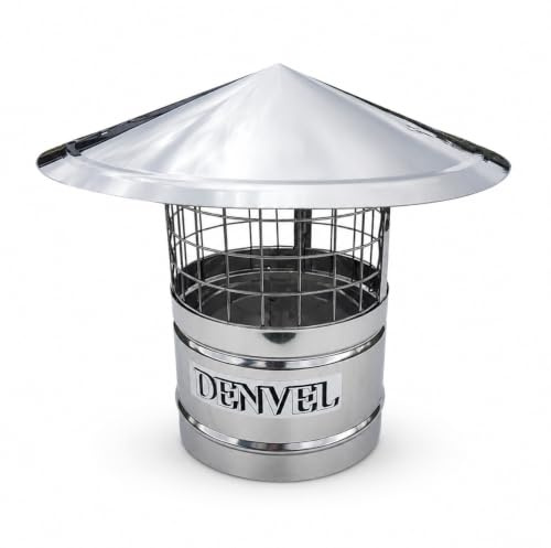 Schornsteinabdeckung Edelstahl 130 mm mit Vogelschutz – Kaminhaube Regenschutz für Rauchrohr, Schornsteinaufsatz & Lüftungsaufsatz mit Vogelschutzgitter – Denvel®