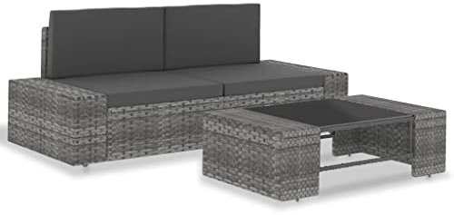 vidaXL Gartenmöbel 3-TLG. Gartenmöbel Sofa Gartensofa Rattansofa Rattanmöbel Lounge Gartenset Ecksofa Couchtisch Tisch Poly Rattan Grau