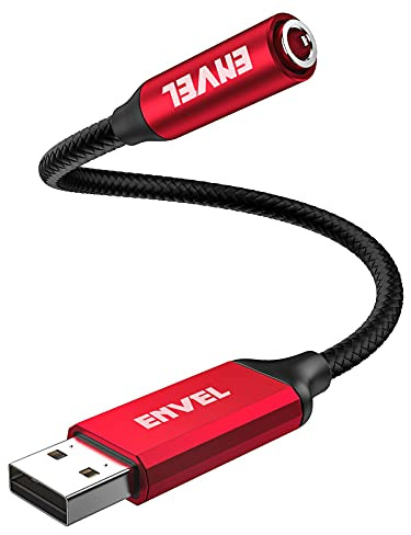 ENVEL Adaptateur Carte Son USB Mâle Jack 3.5mm Femelle TRRS 4 Pôles Rouge | Puce stéréo intégrée. Écoute et appel. Compatible PS4, ordinateur portable, Linux. Connexion instantanée sans pilote