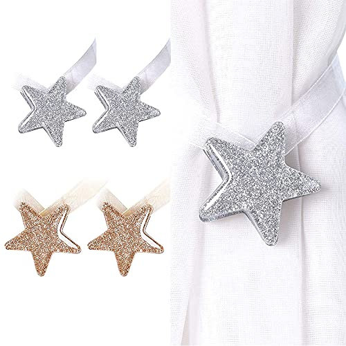 Abrazaderas para Cortinas Clip, 4 Piezas Alzapaños Magnéticos de Metal, Estrellas Hebilla Magnética Cortinas, para Decoración de Soporte de Cortina de Ventana de Oficina Interior