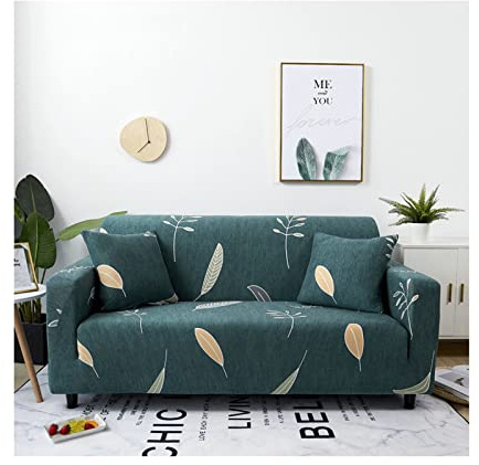Sofabezug, Couchbezug Grüne Blätter Zweige Polyester Sofahusse Rutschfest Elastisch, Mit Fixierten Schaumstoffstreifen, Passend Für L Form Sofa Sofabezüge Grüne Blätter Zweige 3 Seater-190-230cm