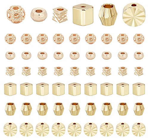 PH PandaHall 60 Stück 18K Vergoldete Perlen 6 Stile Goldene Perlen Langlebige Vergoldete Messing Abstandsperlen Metall Loseperlen Für Summer DIY Halskette Bracelet Ohrringherstellung Partys Feiertage
