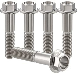 RISON-Titanium Sechskantschrauben mit Flansch M10x1.25x50mm, 5 Stück Titanschrauben Sechskant Kopf Schrauben, Flanschschrauben Titanbolzen Maschinenschrauben für Motorrad, Fahrrad Modifikation