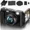 Aufoya 4K Digital Camera, 48 MP, 16X Digital Zoom, Black