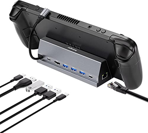 Kubager Docking Station compatibile con Steam Deck, dock Steam Deck 7-in-1 con HDMI 4K@60Hz, Gigabit Ethernet 1000M, 2 USB-A 3.0,1 USB-A 2.0, 1 USB-C 3.0, Compatibile con Valve Steam Deck