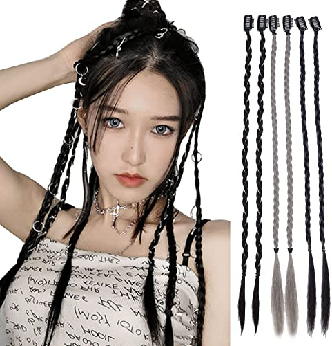 NICENEEDED Set di 19 fermagli per Capelli A Treccia Da 6 pollice, Trecce Lunghe Front Side Bang Clip Nelle Estensioni Dei Capelli, Pezzo di Capelli Sintetici Morbidi Naturali per Le Donne Che