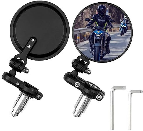Fousenuk 1 Paire Retroviseur Moto Embout de Guidon, Universel Réglable 360° Rétroviseurs Latéraux de Moto avec Clés Allen, Rond Moto Miroir Compatible avec Scooter, Mobylette, ATV, Bicyclette