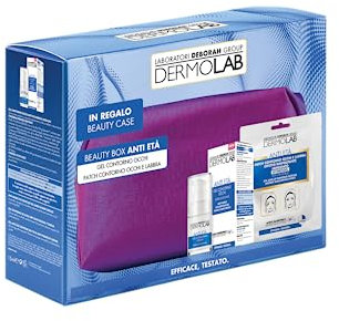 Dermolab Anti-aging Skönhetslåda med ögongel mot åldrande 15 ml med hyaluronsyra, minimerar väskor och mörka ringar, och ögon- och läppkonturlappar, utjämning och fyllningseffekt, med kuvertväska